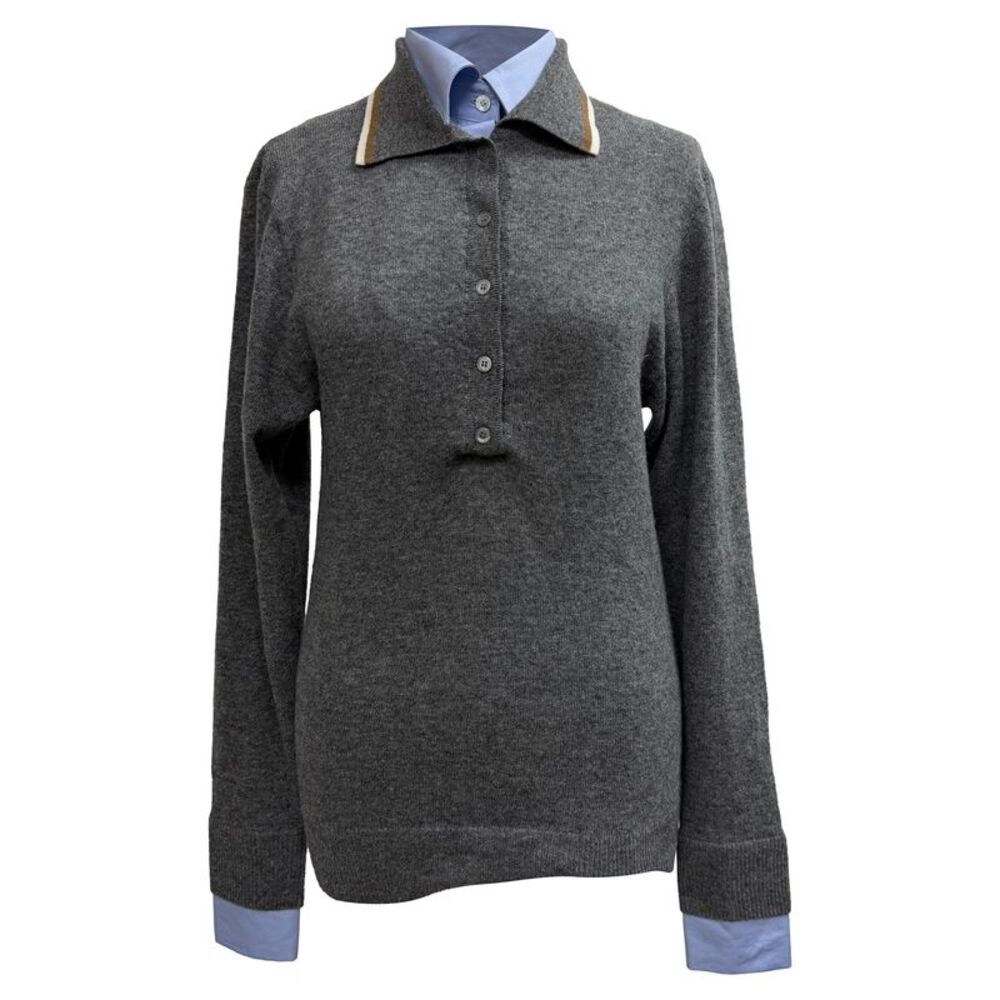Stella McCartney Mix Knit And Shirting Polo Shirt in Grey Wool